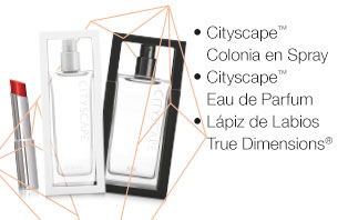 Nuestros productos icónicos de noviembre: las dos fragancias Cityscape para hombre y para mujer y el Lápiz de Labios True Dimensions