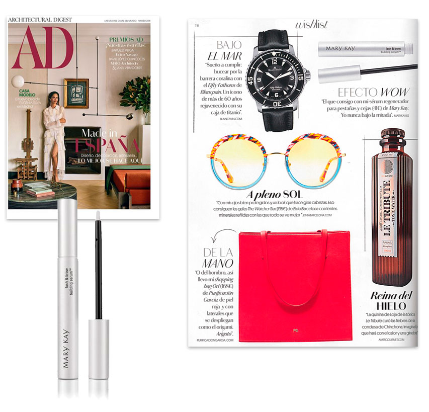 El Sérum REgenerador para Pestañas y Cejas Mary Kay en la revista AD de abril de 2019
