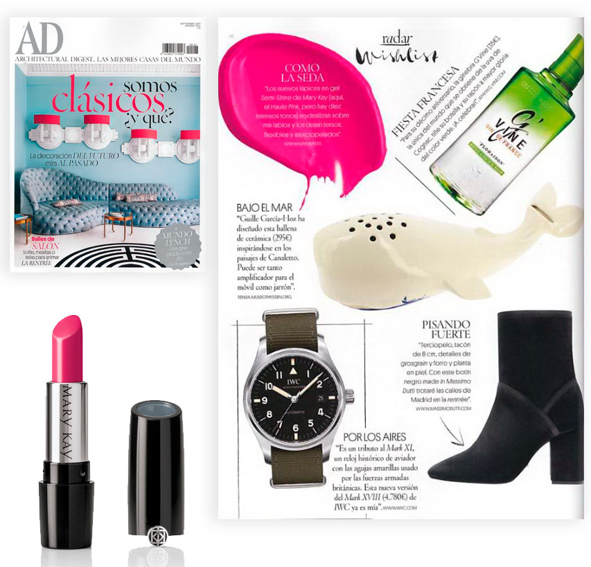 Descubre el Lápiz de Labios Gel Semi-Shine Haute Pink de Mary Kay en la revista AD del mes de septiembre de 2017