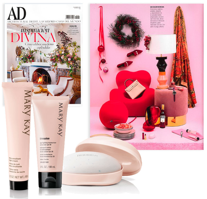 Descubre los productos de Mary Kay destacados por la revista AD en diciembre de 2017 como la Crema de Noche Extra-Emoliente, la Barra Limpiadora 3 en 1 TimeWise y la Hidratante Anti-edad TimeWise con FPS 30