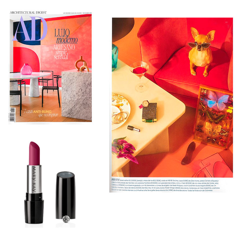 Productos Mary Kay destacados en la revista AD de noviembre de 2019: lápices de labios semi mate, berry, labial, mary kay