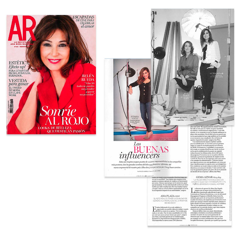Descubre la historia de cómo Gema Aznar, directora general de Mary Kay España en la revista AR de febrero. Gema ocupa un puesto de máxima responsabilidad y se ha convertido en una influencer, junto con otras mujeres directivas en España