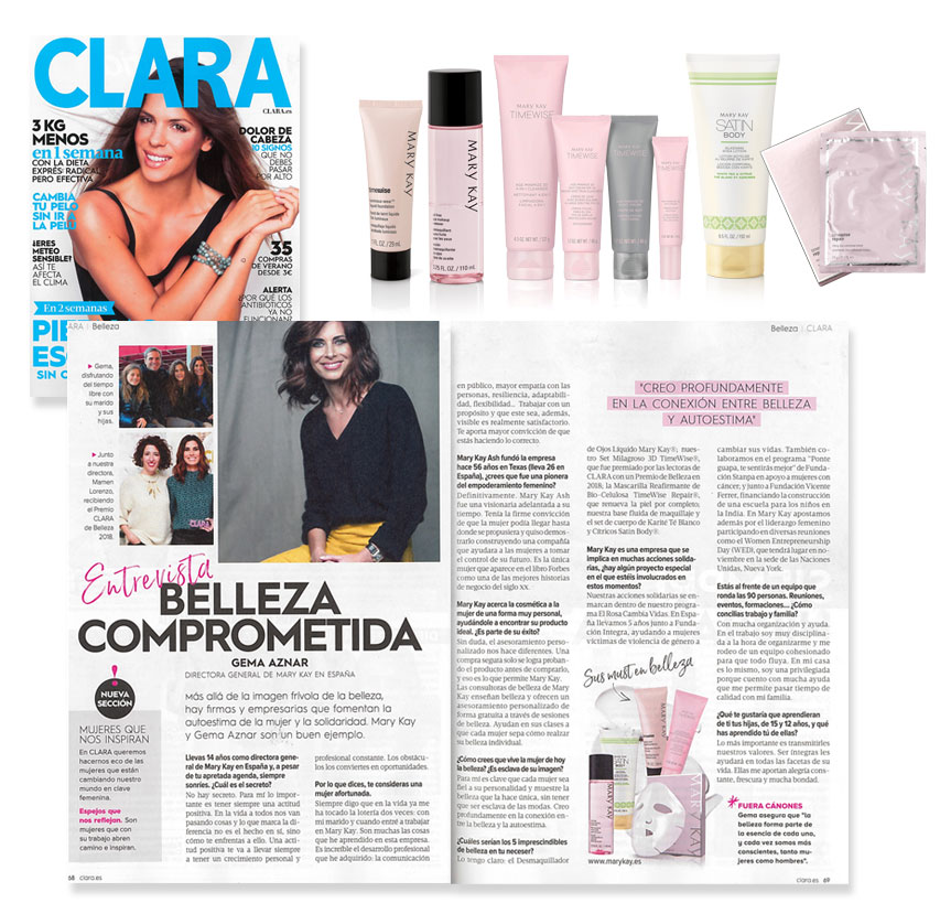 Descubre la entrevista  a Gema Aznar, Directora General de Mary Kay España, en la revista Clara de julio de 2019