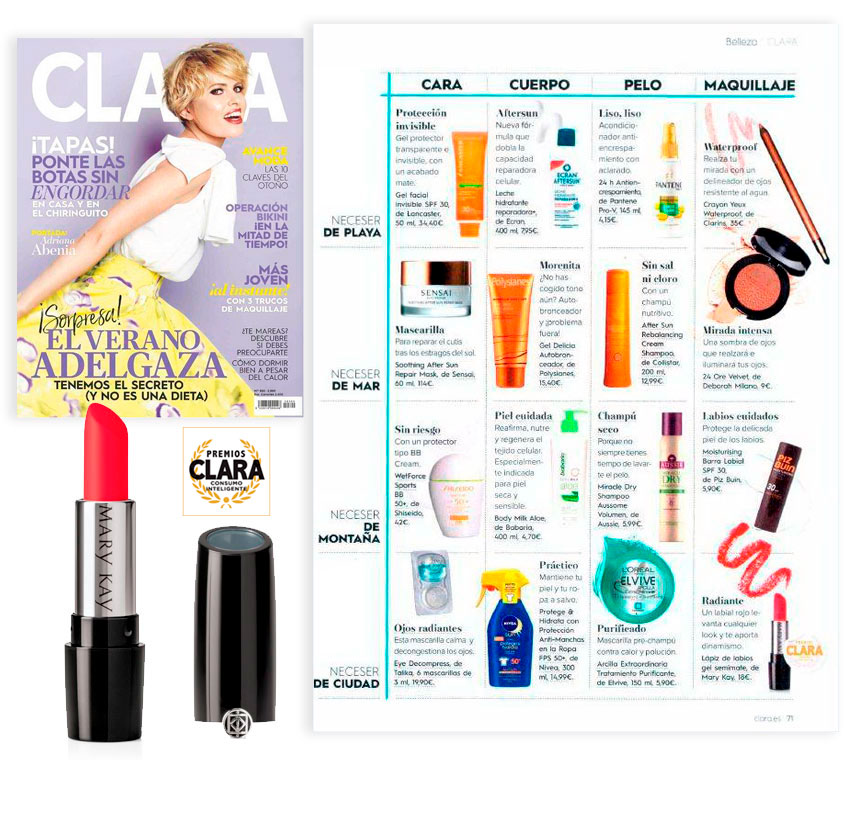 Descubre nuestro Lápiz de Labios Semi-Mate Poppy Please en la revista Clara de agosto de 2017