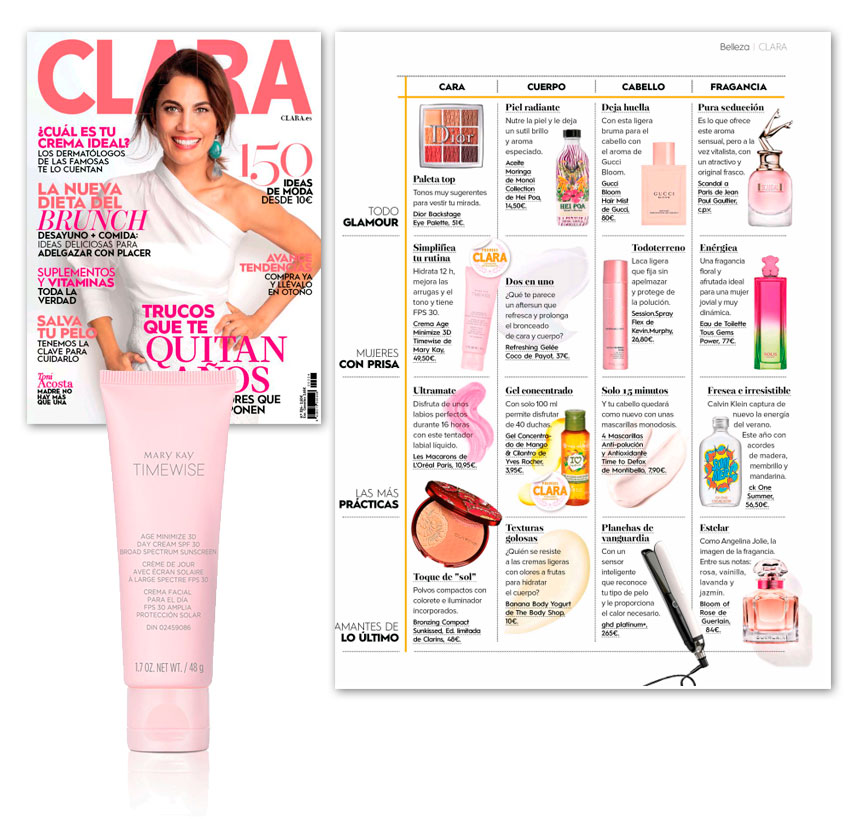 Descubre la Crema de Día TimeWise Age Minimize 3D con FPS 30 de Mary Kay en la revista Clara de agosto de 2019