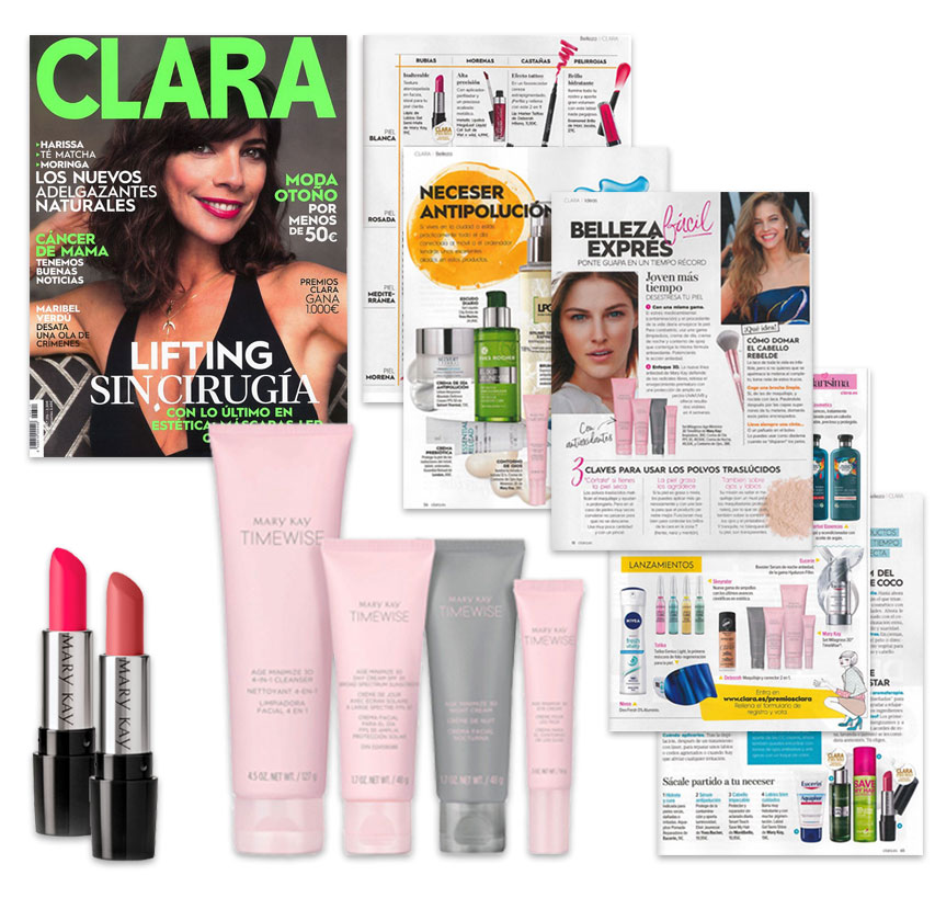 Mary Kay aparece varias veces en el ejemplar de octubre de 2018 de la revista Clara.