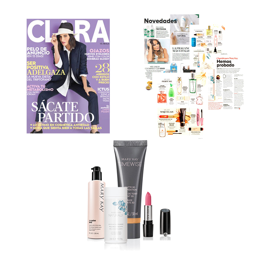 Descubre los productos Mary Kay en la revista Clara de septiembre de 2020: Lápiz de Labios Gel Semi-Mate Mary Kay®, Máscara de Pestañas Lash Love® Lengthening y Paleta de Sombras de Ojos Minerales Mary Kay®