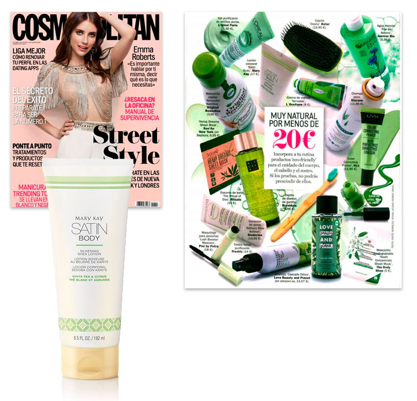 Loción Sedosa Satin Body de Mary Kay en la revista Cosmopolitan de octubre de 2019