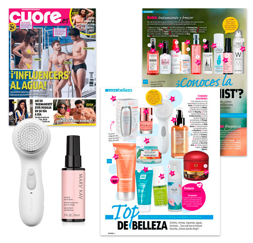Skinvigorate Sonic y Spray Revitalizante, productos destacados de Mary Kay de la revista Cuore de julio de 2019