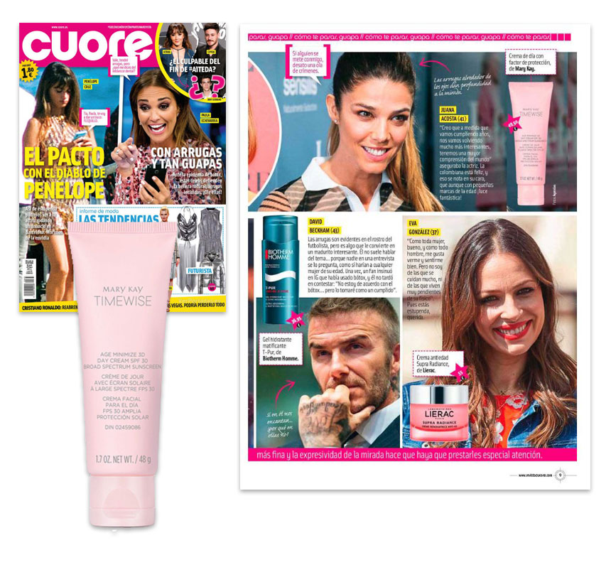La magnífica Crema de Día TimeWise Age Minimize 3D en la revista Cuore de octubre de 2018