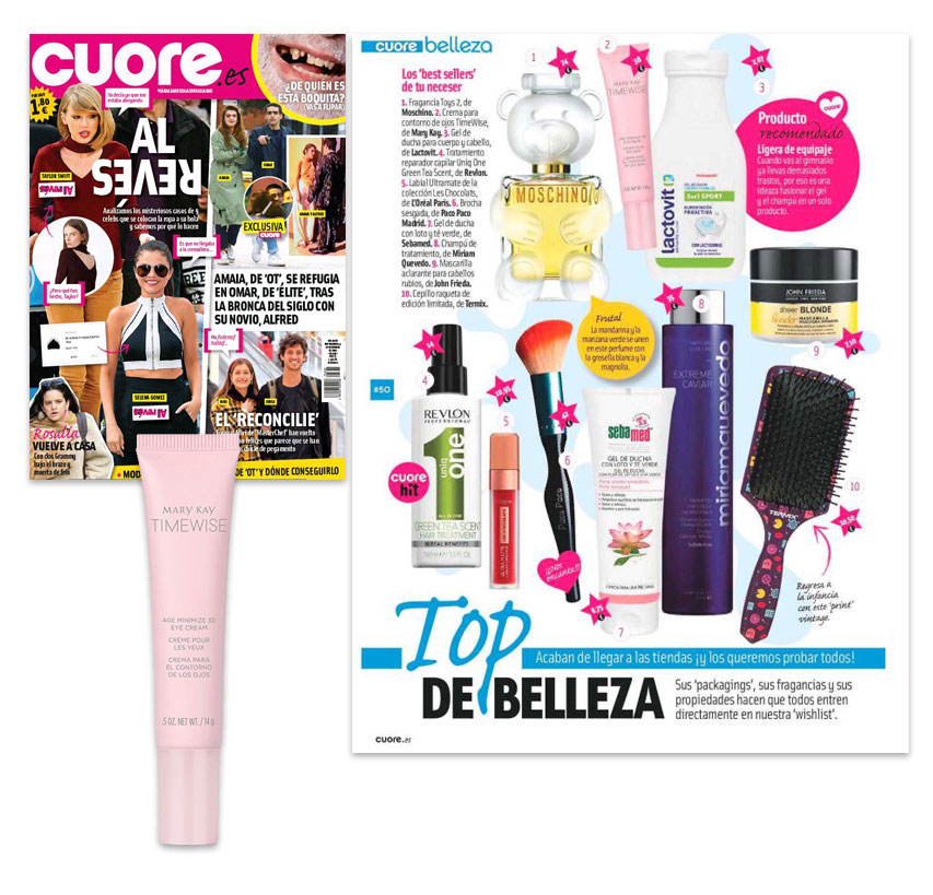 La Crema Contorno de Ojos TimeWise Age Minimize 3D en la revista Cuore de noviembre de 2018