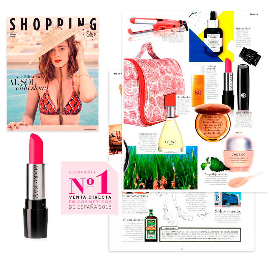 El Lápiz de Labios Gel Semi-Mate de Mary Kay producto destacado en la revista El País Shopping en julio de 2018. Además, la revista se ha hecho eco de que la compañía ha sido nombrada Número 1 de venta directa de cosméticos en España en 2016