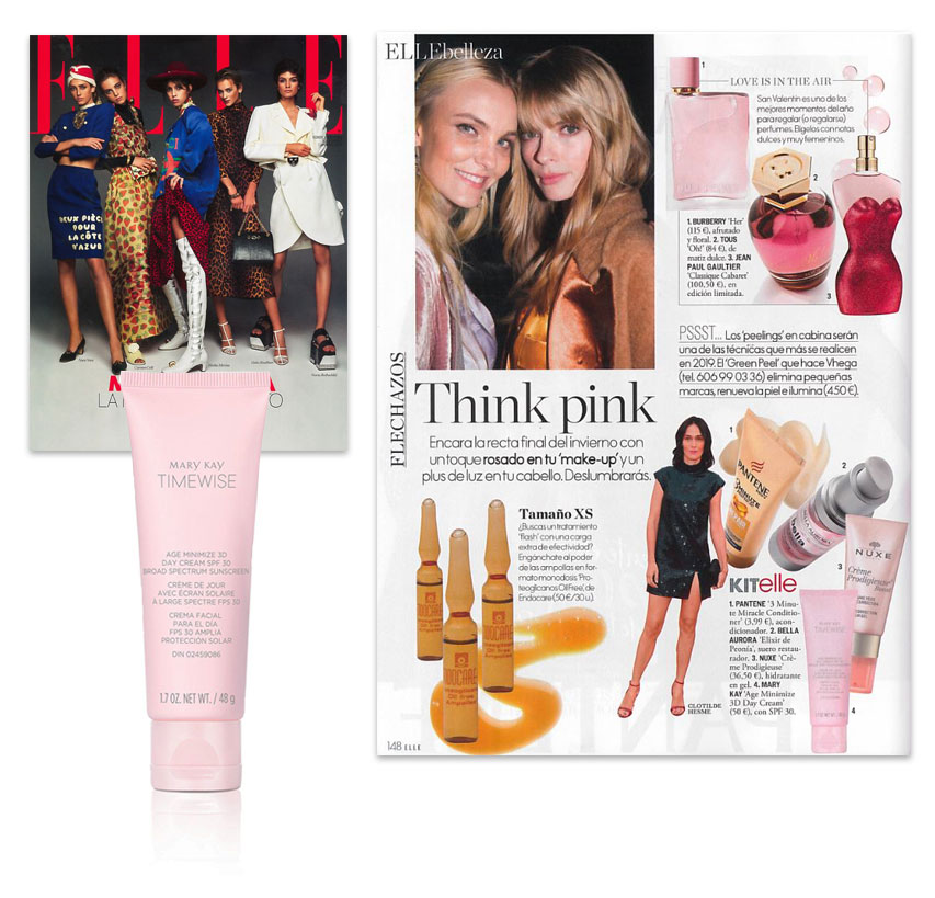 La Crema de Día con FPS 30 TimeWise® Age Minimize 3D™ en el ejemplar de la revista Elle de febrero de 2019