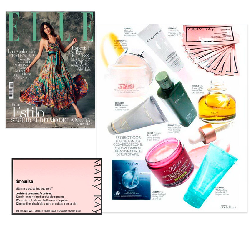 Descubre las Láminas Activadoras de Vitamina C, que proporcionan Vitamina C pura en tu piel, en la revista Elle de abril de 2018