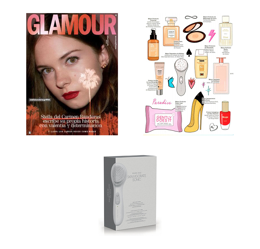 Descubre los productos Mary Kay en la revista Glamour de septiembre de 2020: Skinvigorate sonic de Mary Kay, el dispositivo que elimina 4 veces mejor que la limpieza manual la suciedad, impurezas, grasa, maquillaje y polución de la piel del rostro