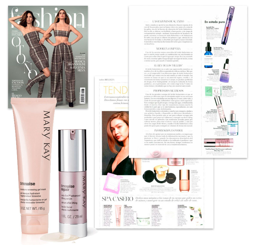 Mascarilla Hidratante y Renovadora en Gel y Sérum Reafirmante Avanzado en la revista Hola Fashion de septiembre de 2019