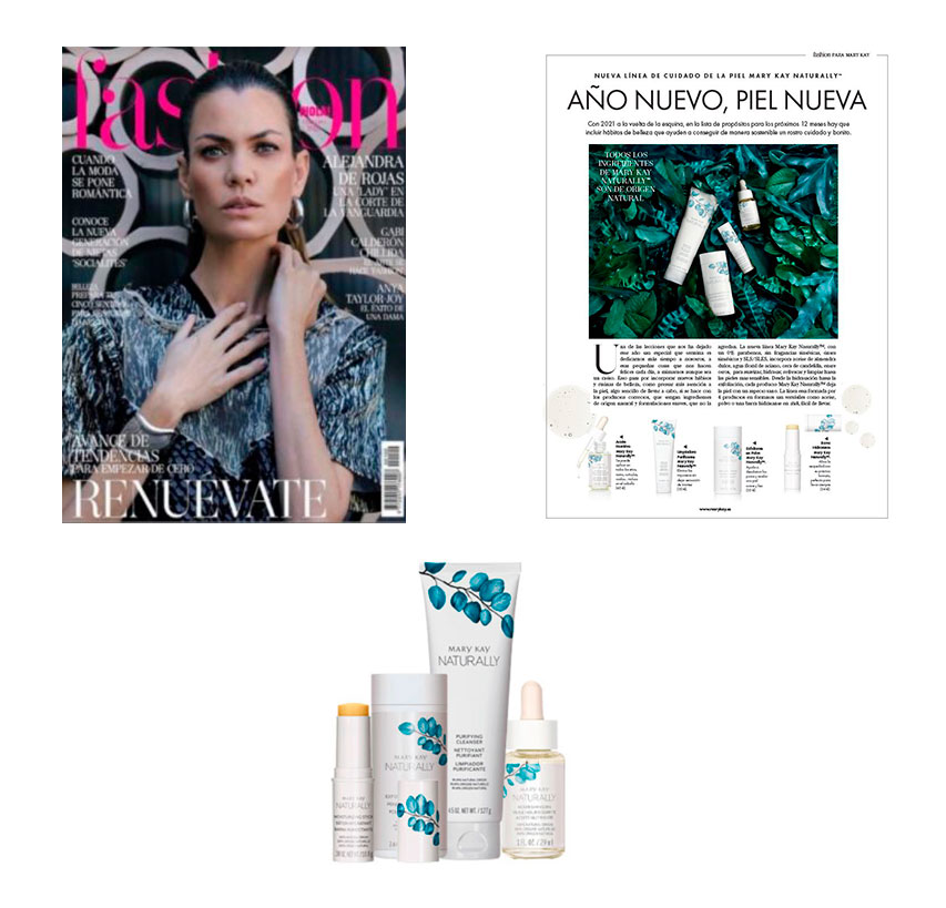 Productos Mary Kay destacados por la revista Hola Fashion de febrero de 2021: Mary Kay Naturally, cuidado de la piel, natural, aceite nutritivo, limpiadora, exfoliante, barra humectante, Naturally