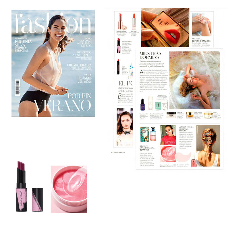 Productos destacados por la revista Hola Fashion de junio de 2020: Parches de HIdrogel para OJos y Lápiz de Labios ph Berry solidario de Mary Kay