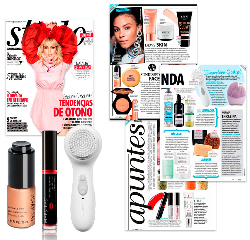 Gotas Iluminadoras, Laca de Labios y Skinvigorate Sonic, productos destacados de Mary Kay en la revista Stilo de septiembre de 2019