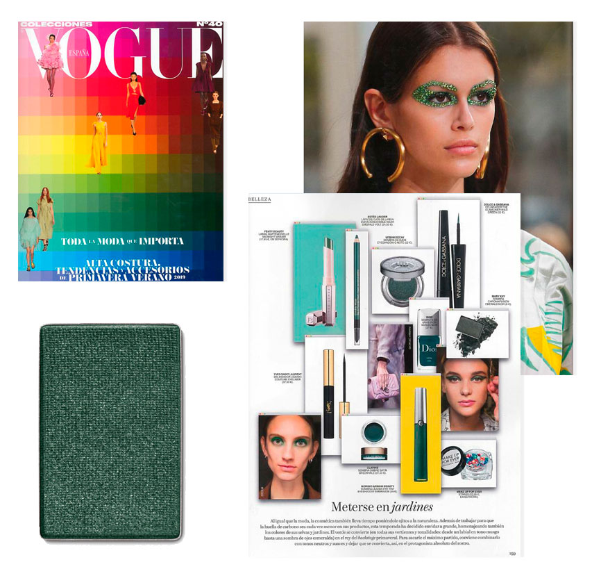 Sombra de Ojos Chromafusion Green Emerald en tono verde esmeralda de Mary Kay en la revista Vogue de marzo de 2019
