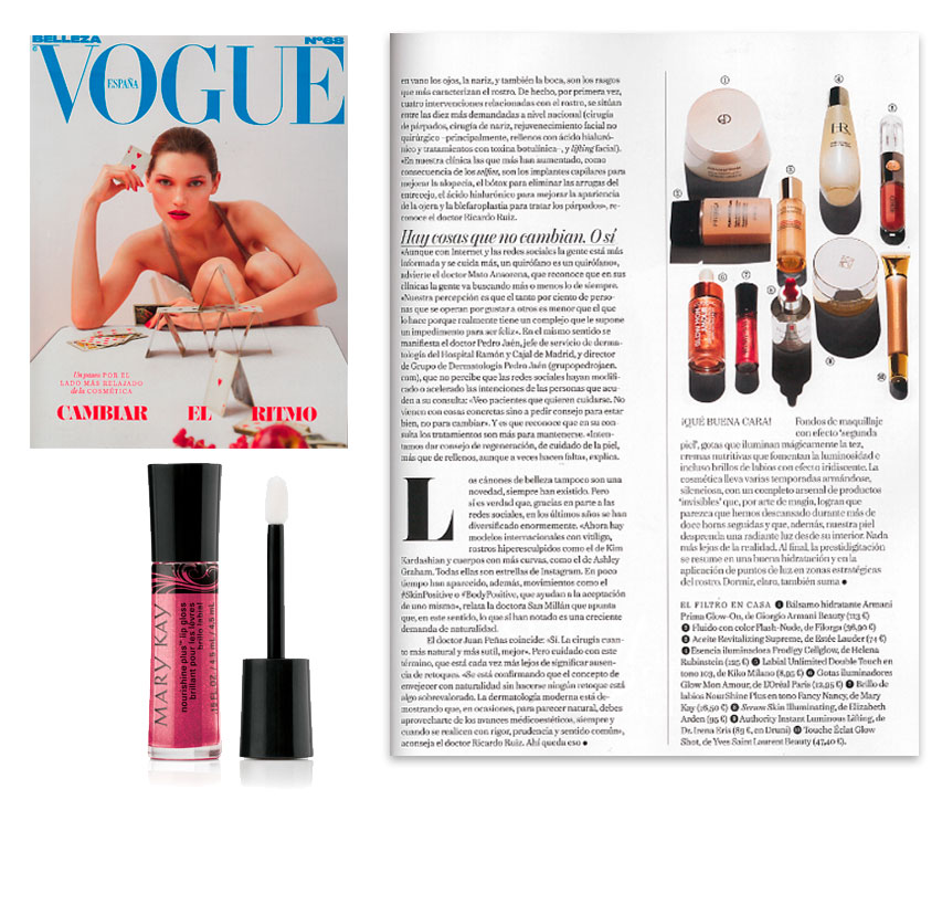 El Brillo de Labios Nourshine Plus de Mary Kay en la revista Vogue de abril de 2019