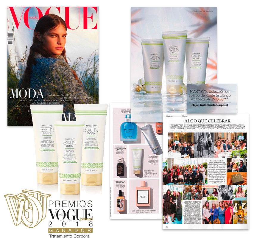 Colección de Cuerpo Satin Body, el set de productos premiado por la revista Vogue en 2018 al mejor tratamiento corporal