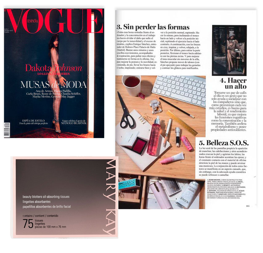 Papelillos absorbentes en la revista Vogue de octubre de 2017