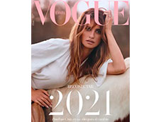 Portada de la revista Vogue de enero de 2021 con productos destacados de Mary Kay