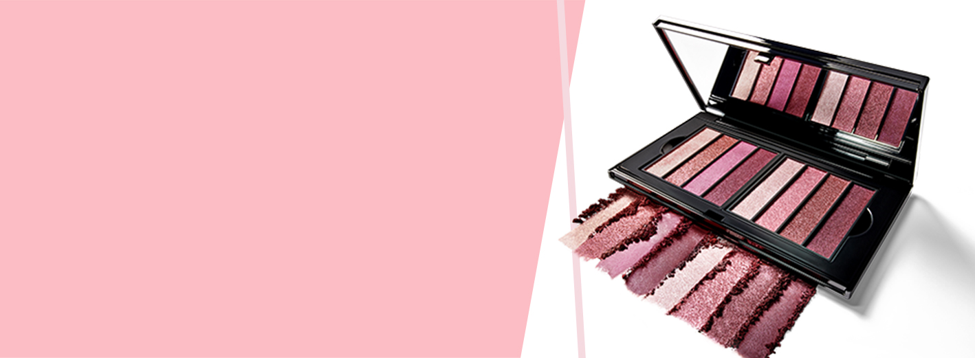 Limited-Edition Mary Kay Pink Eye Shadow Quads in two Perfect Palettes against a pink background.