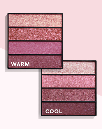 Limited-Edition Mary Kay Pink Eye Shadow Quads with Warm and Cool captions to differentiate.