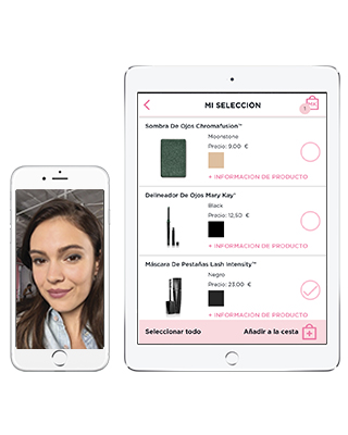 Visualización de la app Mirror Me de Mary Kay en dispositivos móviles