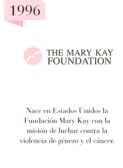 1996: Nace en Estados Unidos la Fundación Mary Kay con la misión de luchar contra la violencia de género y el cáncer.