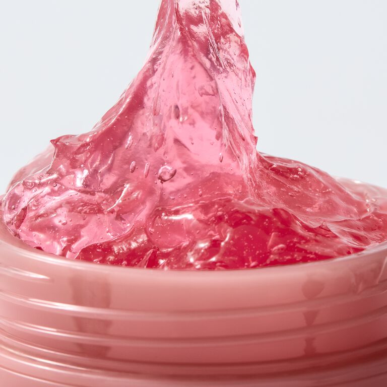 Primer plano del gel hidratante con col&aacute;geno Mary Kay de color rosa en un frasco rosa