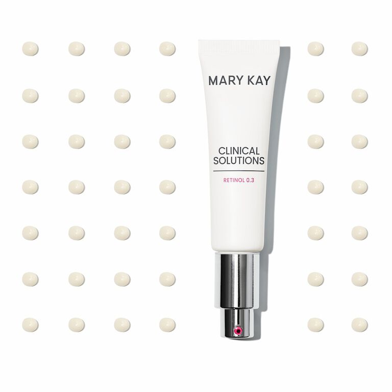 Retinol 0.3 Clinical Solutions&trade; de Mary Kay&reg; rodeado de gotas de s&eacute;rum.