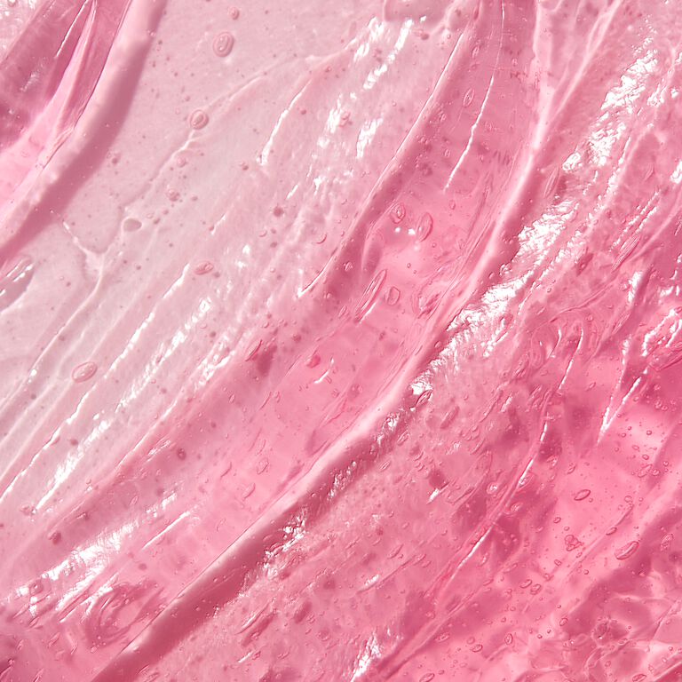 Primer plano de una muestra de gel hidratante de col&aacute;geno rosa