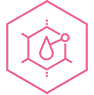 Icono de &aacute;cido hialur&oacute;nico en un hex&aacute;gono rosa.